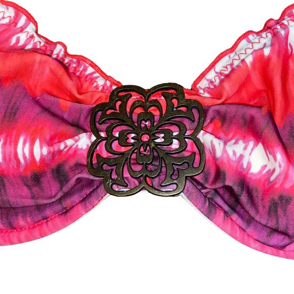 BECCA by Rebecca Virtue Pink Purple Bikini Swim Bathing Suit Top Women's Large - Picture 4 of 8